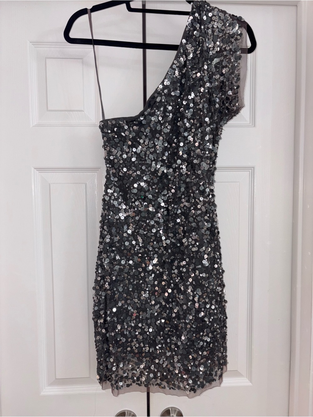 Arden B Silver One-Shoulder Sequin Dress